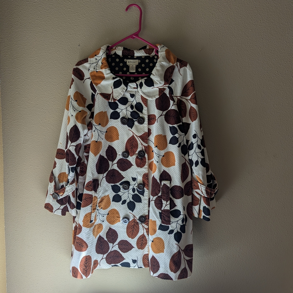 Elevenses Polka Dot Lined Coat With Leaf Print